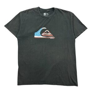 Quiksilver T Shirt Men Large Black USA Flag Logo Surfer Y2K Sun Faded
